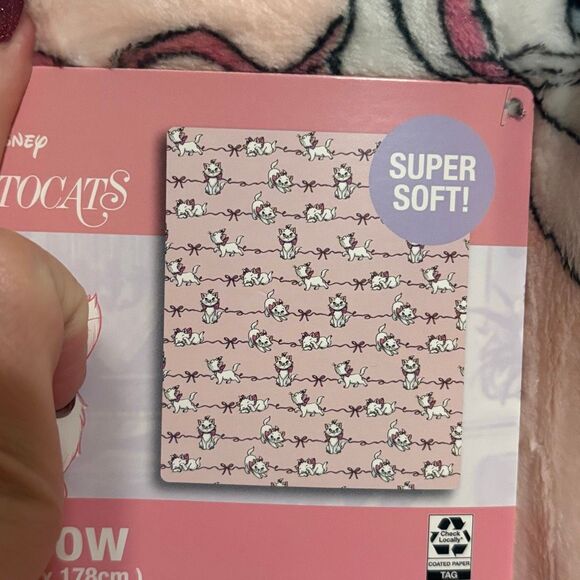 Disney The Aristocats Kitten Marie Ribbon Bow Pink Plush Throw Blanket 50x70 - Picture 5 of 6